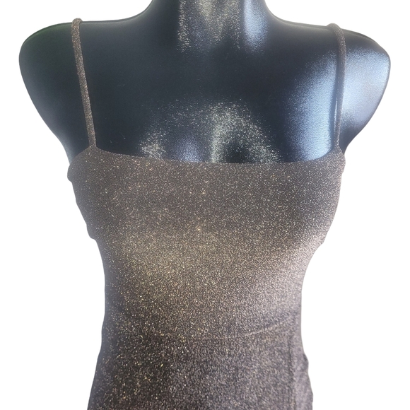 Eclipse Gold/black Shimmery Spaghetti Strap Mini Dress Sz.XS - Picture 2 of 6